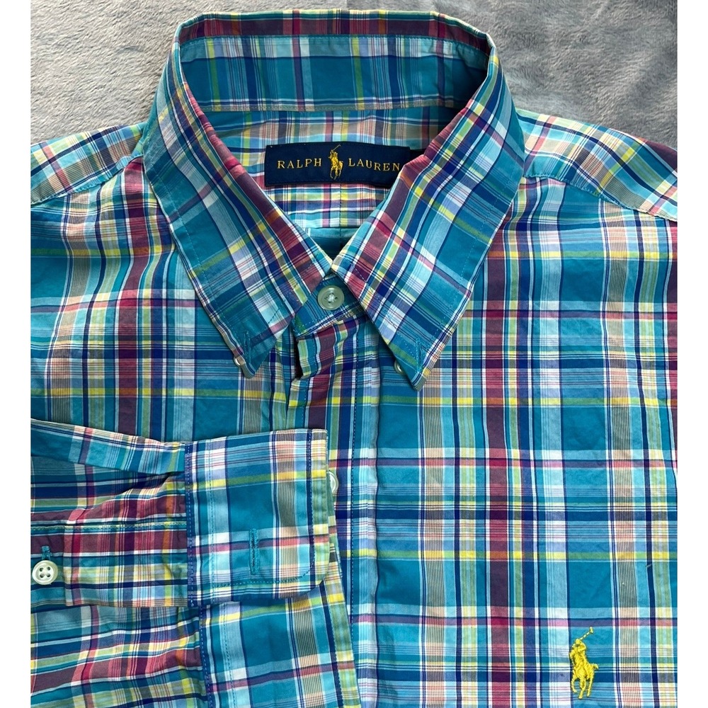 Ralph Lauren Men Plaid Long Sleeve Button Down Shirt Pony Logo Size M